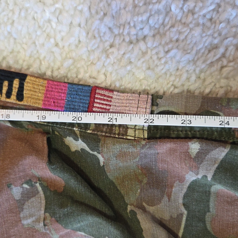 Anthropologie Green and Brown Camouflage Pants With Tribal Embroidery, Size 32 - Picture 7 of 11